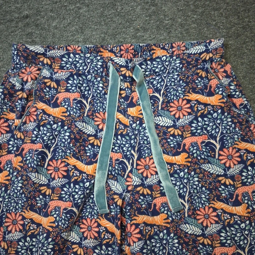 Boden Womens Cotton Flannel Pajama Set Tiger Leopard Floral Blue Orange Sz 8